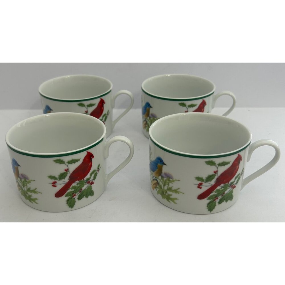 4 Songbirds Coffee Tea Cups Porcelain Cardinal Bluebird Goldfinch Chickadee VTG - Picture 1 of 12